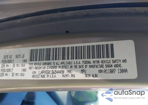 2011 Jeep Liberty Limited Edition z USA, uszkodzony, nr VIN 1J4PN5GK1BW544490